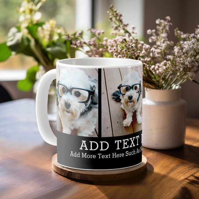 3 FotoCollage 2 Zeilen Text — CAN Schwarz bearbeit Kaffeetasse (Mug template with 3 photos and Text)