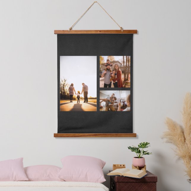 3 FotoCollage für benutzerdefinierte Vorlagen Wandteppich Mit Holzrahmen (Schlafzimmer)