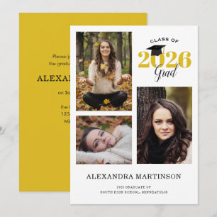 3 Fotocollage Gold und Black Graduation Party Einladung