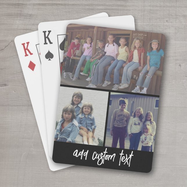 3 FotoCollage mit Skripttext Schwarz-weiß Spielkarten (Personalized Playing Cards - add your photos and text)