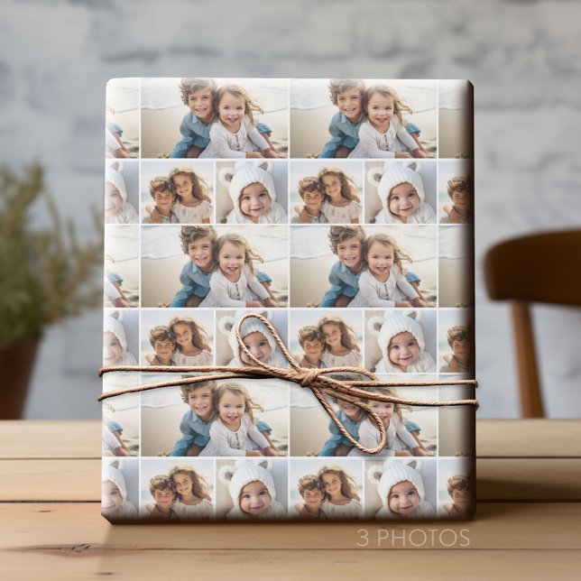 3 FotoCollage mit weißem Hintergrund Geschenkpapier (Custom Photo Collage Wrapping Paper - All Occasion)