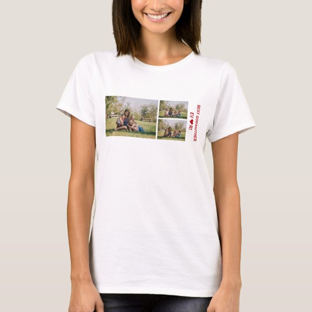 3 Fotos Best Godmutter Ever Heart Foto Collage T-Shirt (Vorderseite)