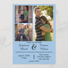 3 Fotos Blau - Einladung Hochzeit