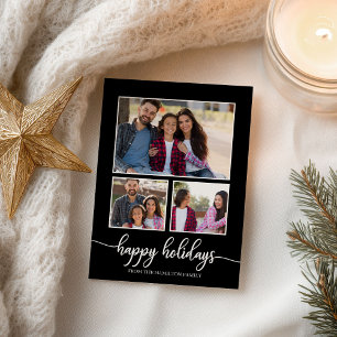 3 Fotos Collage Frohe Weihnachten Modern Schwarz Postkarte