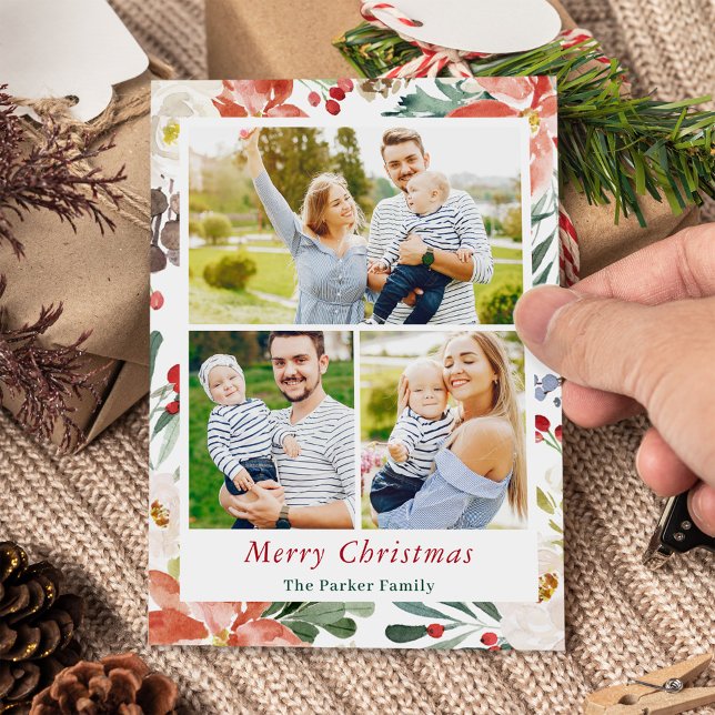 3 Fotos Collage Frohe Weihnachten Poinsettia Flora (Von Creator hochgeladen)