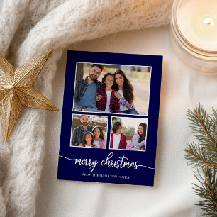3 Fotos Collage Niedlich Skript Frohe Weihnachten  Postkarte