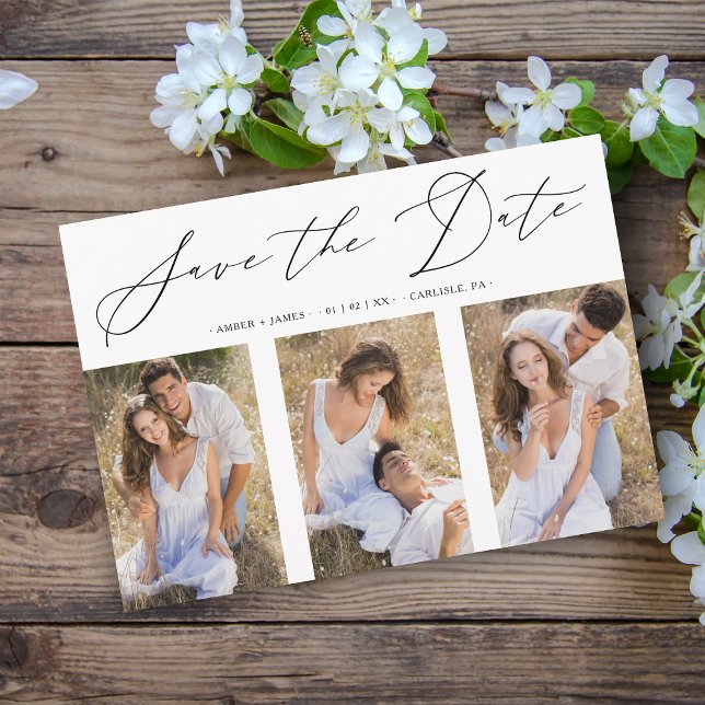 3 Fotos Collage Verlobt Chic Romantische Hochzeit Save The Date (Von Creator hochgeladen)