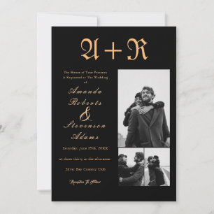 3 Fotos Golden Typografy Monogram Wedding Einladung