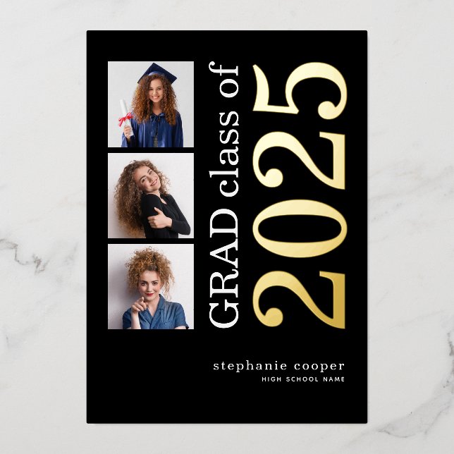 3 Fotos Grad 2025 Real Gold Foil Ankündigung (Vorderseite)