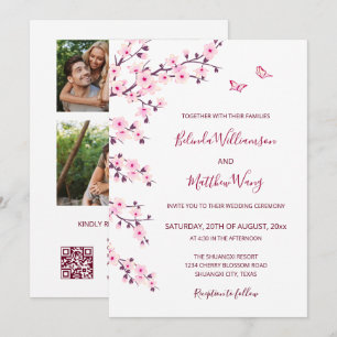 3 Fotos Kirschblüten Rosa Weiße Hochzeit Einladung
