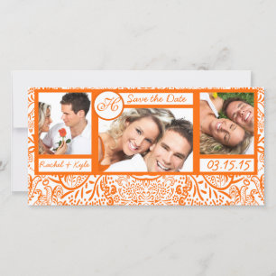 3 Fotos lieben Vögel Orange Damask Save the Date
