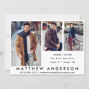 3 Fotos Modell Actor Comp Card Weiß Einladung