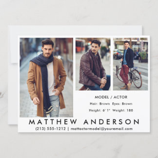 3 Fotos Modell Actor Comp Card Weiß Einladung