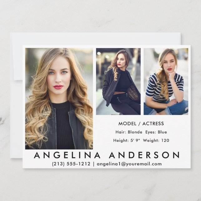 3 Fotos Modell-Hauptdarsteller-Comp-Karte, was Einladung (Vorderseite)