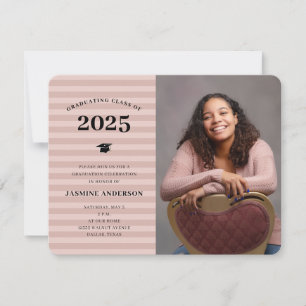 3 Fotos Moderne Rose Gold Streifen Graduierungspar Einladung