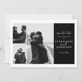 3 Fotos Moderne Typografie Schwarz-weiß Hochzeit Save The Date