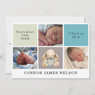 3 Fotos Rabbit Baby Boy Geburtsstunde Ankündigung