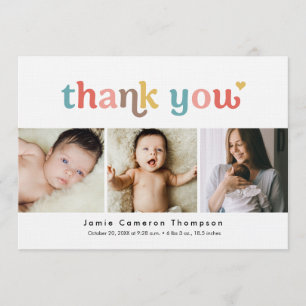 3 Fotos Regenbogen-Baby-Shower Moderne Typografie Dankeskarte