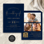 3 Fotos Script QR Code Navy Blue Gold Hochzeit Einladung<br><div class="desc">Minimalistisch 3 Fotos Script QR Code Navy Blue Gold Hochzeit. Verfügbar in digitaler Form und gedruckt. Klassische Eleganz in Marine und Gold mit diesem Text Design. Die Hochzeit Of ist in einem stilvollen Set-Skript, und die Erholung der Wörter, die Sie leicht personalisieren können. Ersetzen Sie die drei Bilder auf der...</div>