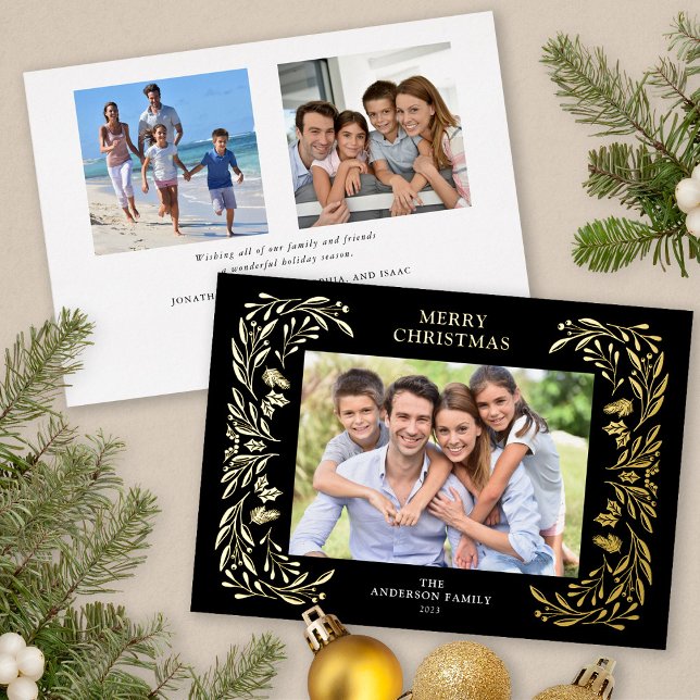 3 Fotos Weihnachtsgrün Gold Folien Feiertagskarte (Gold Foil 3 Photos Christmas card)