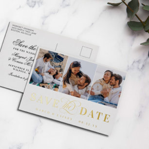 3 Fotos Weiß- und Goldfolie Save the Date Folie Einladungspostkarte