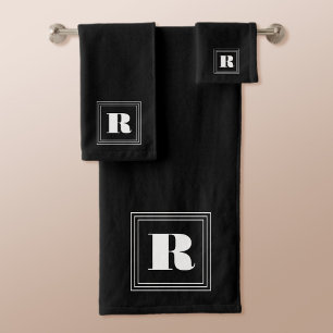 3 Frame Monogramm Schwarz/Weiß Badhandtuch Set