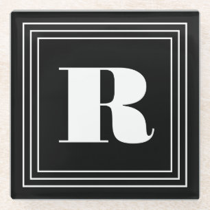 3 Frame Monogramm   Schwarz/Weiß Glasuntersetzer