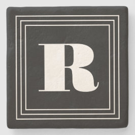 3 Frame Monogramm | Schwarz/Weiß Steinuntersetzer