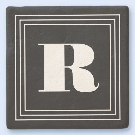 3 Frame Monogramm | Schwarz/Weiß Steinuntersetzer