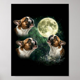 3 französische Bulldogge heult zum Mond im Vintage Poster