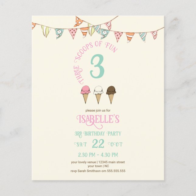 3 Fun 3. Geburtstag Eiscreme Party (Vorderseite)