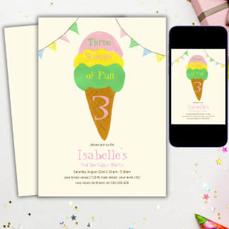 3 Fun 3. Geburtstag Eiscreme Party Einladung