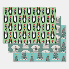 3 Funny Pinguin Weihnachten Geschenkpapier Set