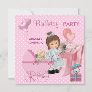 3. Geburtstag 3 Party Süße Rosa Herzen Mädchen Pun Einladung