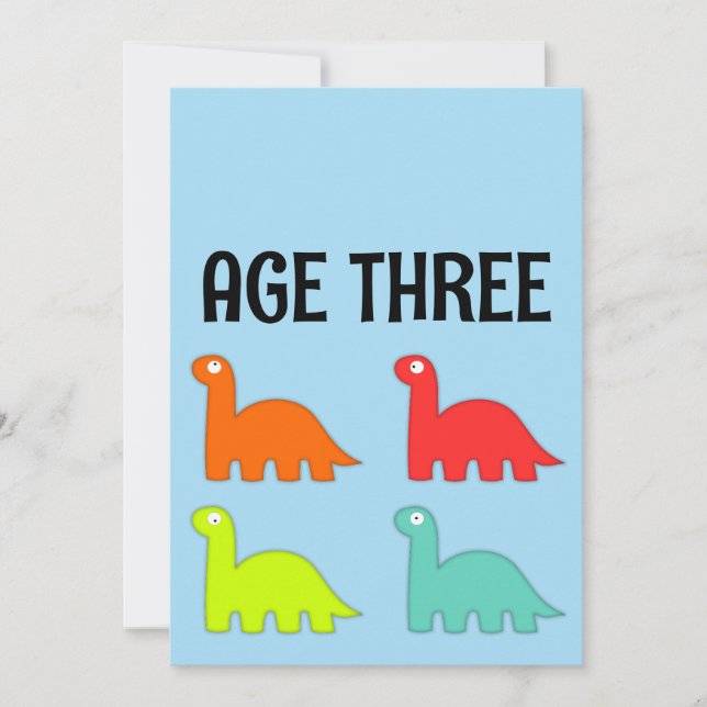 3. GEBURTSTAG 3 T-REX NIEDLICHE EINLADUNGEN (Vorderseite)