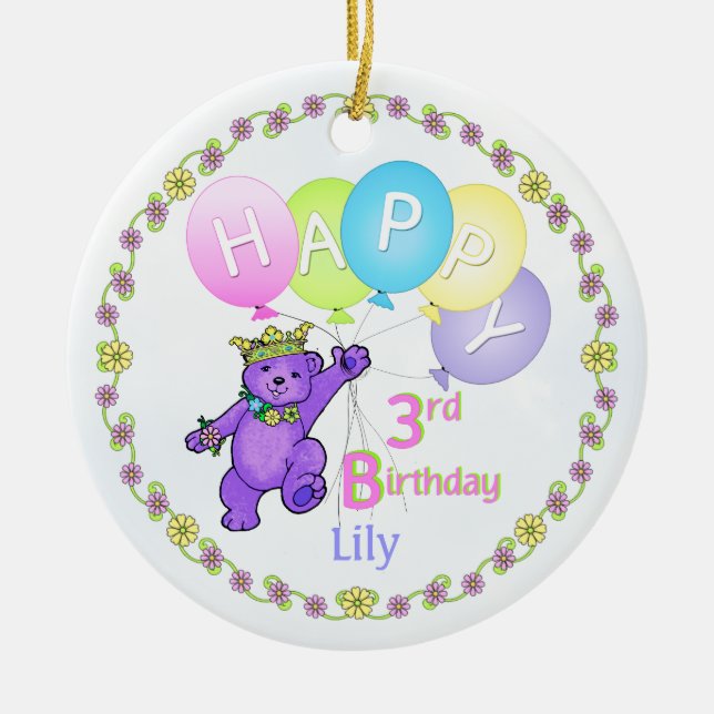 3. Geburtstag Andenken Bärn-Prinzessin- Keramik Ornament (Vorne)