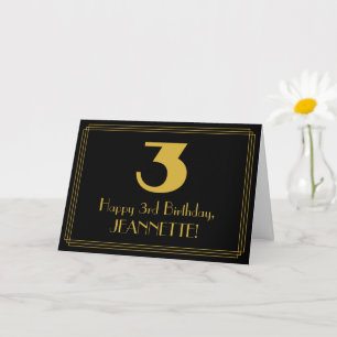 3. Geburtstag: Art Deco Inspiriert Look "3" & Name Karte