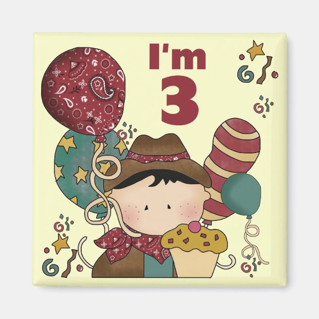 3. Geburtstag Cowboy T - Shirt und Geschenke Magnet (Vorne)
