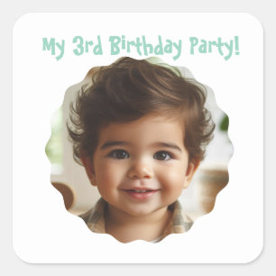3. Geburtstag Custom Foto Gastgeschenke Quadratischer Aufkleber