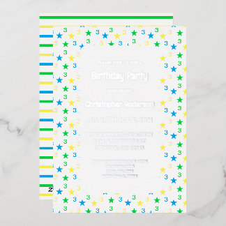 3. Geburtstag der farbenfrohen Sternenjungen Folieneinladung