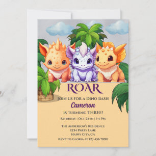3. Geburtstag Dinosaur Party a Dino Bash Einladung