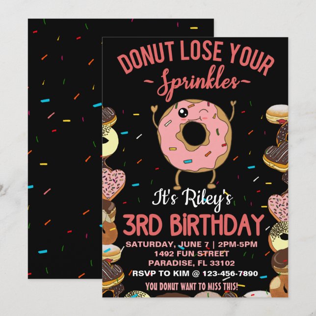 3. Geburtstag Donut Thema Funny Zitat Einladung (Vorne/Hinten)