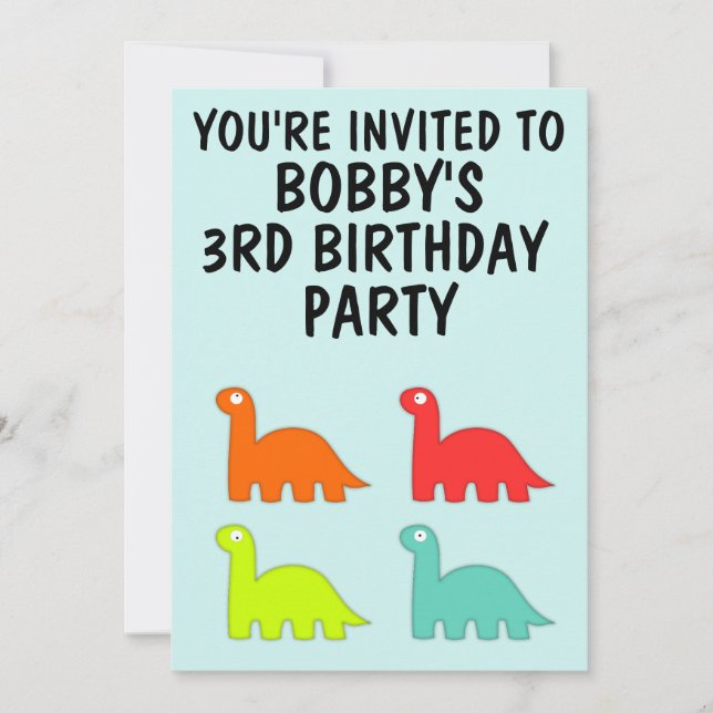 3. GEBURTSTAG DREI EINLADUNGEN T-REX DINO (Vorderseite)