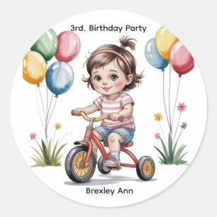 3. Geburtstag eines Mädchens auf einem Tricycle-Pa Runder Aufkleber