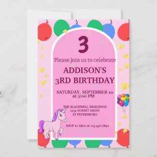 3. Geburtstag Einhorn Balloons Einladung