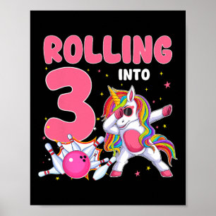 3. Geburtstag Einhorn Bowling 3 Jahr Poster