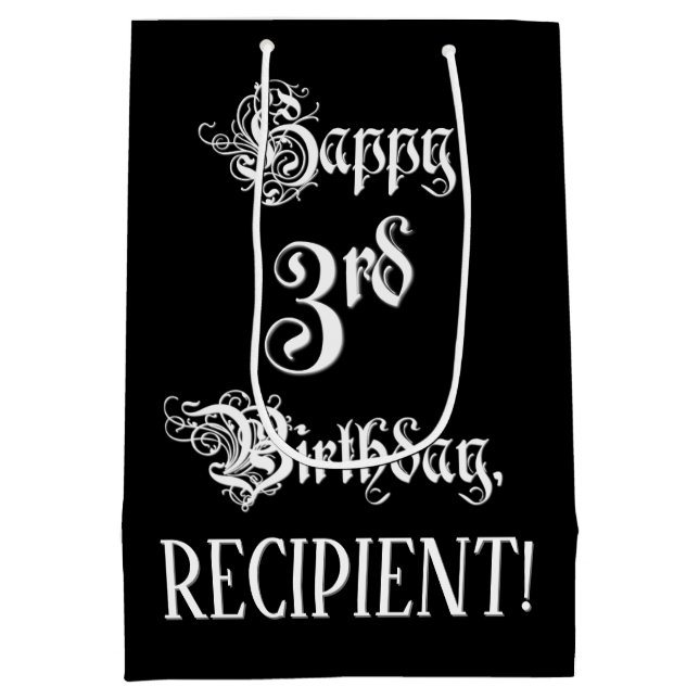3. Geburtstag: Extravagant, elegant, Script + Indi Mittlere Geschenktüte (Rückseite)