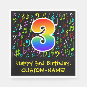 3. Geburtstag - Farbige Musiksymbole, Regenbogen 3 Serviette