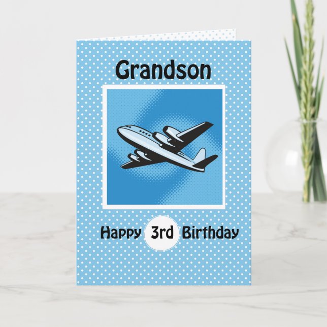 3. Geburtstag, Grandson, Flugzeug auf Blue Karte (Vorderseite)