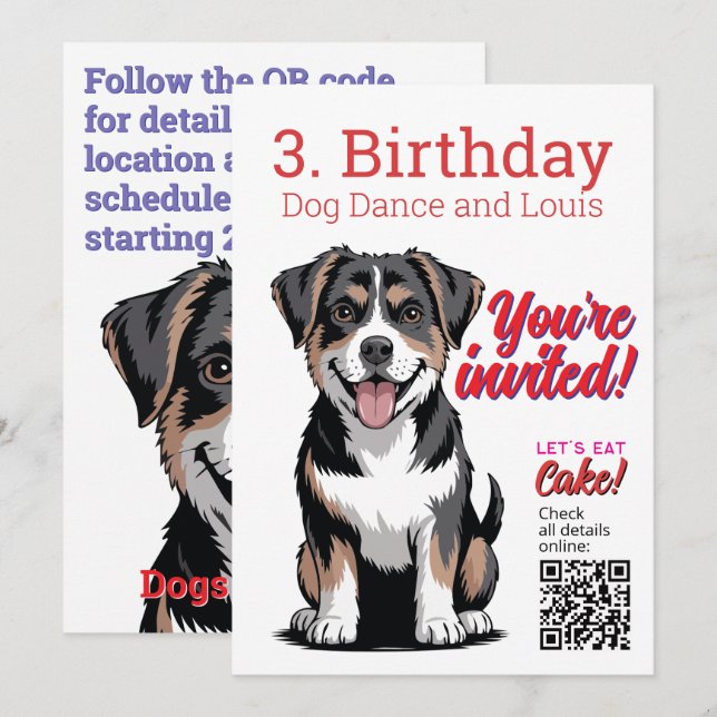 3. Geburtstag hundebezogene Einladung (Vorne/Hinten)